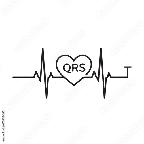 Stylized ECG Heartbeat Icon Displaying QRS Between Rising and Falling Waves.