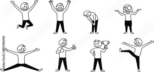 A cartoon character displaying various dance moves and emotions