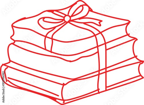 A stack of books tied with a ribbon on top