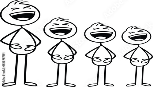 Four cartoon characters laughing together in unison happily
