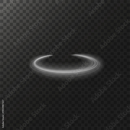 Light circle white swirl. Curved white line light effect. Darkening of the moon. Flash vector semicircle and spark light effect. Podium, radial platform.
