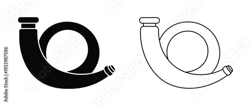 outline silhouette Post horn icon set. Flexible tube spiral shapes