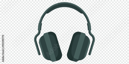 Dark Green Over Ear Headphones Isolated on Transparent Background Audio Accessory Concept