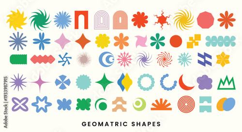 Decorative Geometric Shape Icon Set with Colorful Abstract Symbols and Creative Design Elements