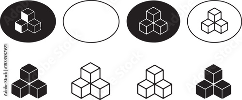 Geometric 3d cube shapes and variations in black and white