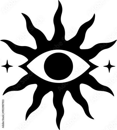 Mystic Sun with All Seeing Eye and Celestial Stars Vector