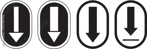 Four black and white oval traffic signs with arrows pointing down