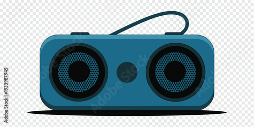 Vintage Blue Boombox Isolated on Transparent Background Retro Music Concept