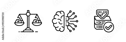 AI bias awareness and ethics icons – Suitable for educational materials, academic papers, or tech industry blogs.