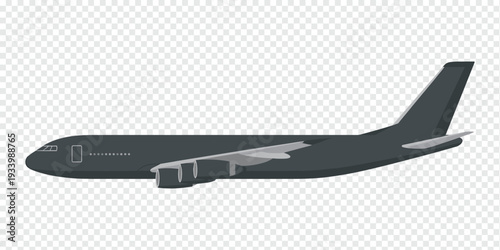 Dark Gray Airplane Isolated on Transparent Background Aviation Travel Concept
