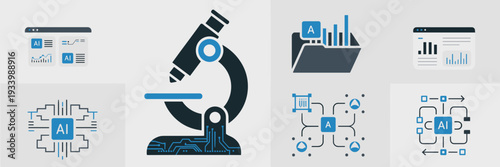 Minimalist AI lab and neural network icons – Suitable for technology documentation, AI startups, or education.