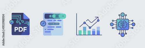 Modern AI document analysis icon set – Perfect for software UI, machine learning blogs, or digital tool kits.