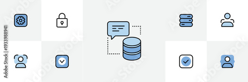 Grounded chatbot assistant vector icons – Ideal for customer service apps, AI security, or private database software.