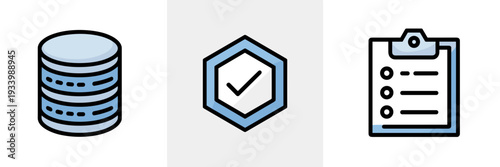 Data integrity management vector icon sheet – Ideal for IT governance, server security, or database administration.