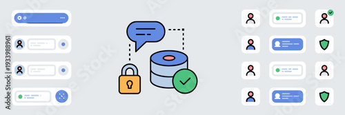 Private database and AI assistant icon set – Perfect for cybersecurity branding, helpdesk UI, or tech documentation.
