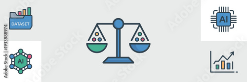 AI bias control and model fairness vector icon sheet - Ideal for ethical AI documentation, tech blogs, or machine learning interfaces.