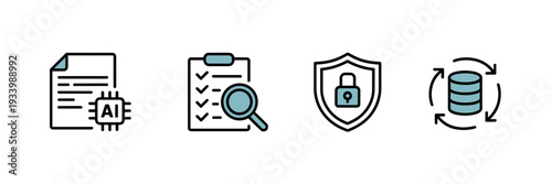 AI governance and audit vector icons – Great for corporate compliance, security software, or tech blogs.