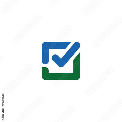 Checkmark symbol in blue and green square frame