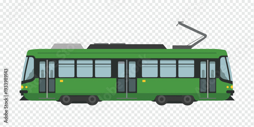 Modern Green Tram Isolated on Transparent Background Urban Transit Concept