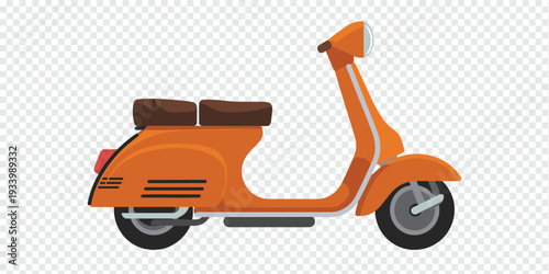 Vibrant Orange Scooter with Brown Seat Isolated on Transparent Background Personal Transport Concept
