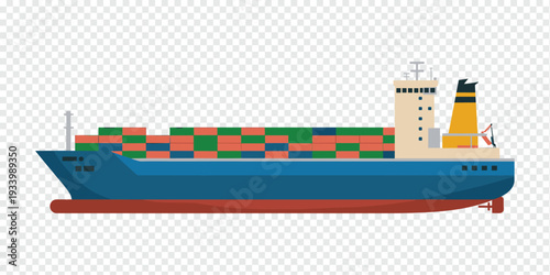 Large Cargo Ship with Containers Isolated on Transparent Background Global Shipping Concept