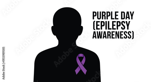Important vector graphic for Purple Day epilepsy awareness campaign, showing a silhouette with a purple ribbon.