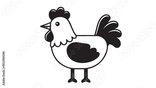 Whimsical Cartoon Chicken Illustration with Simple Black and White Design.