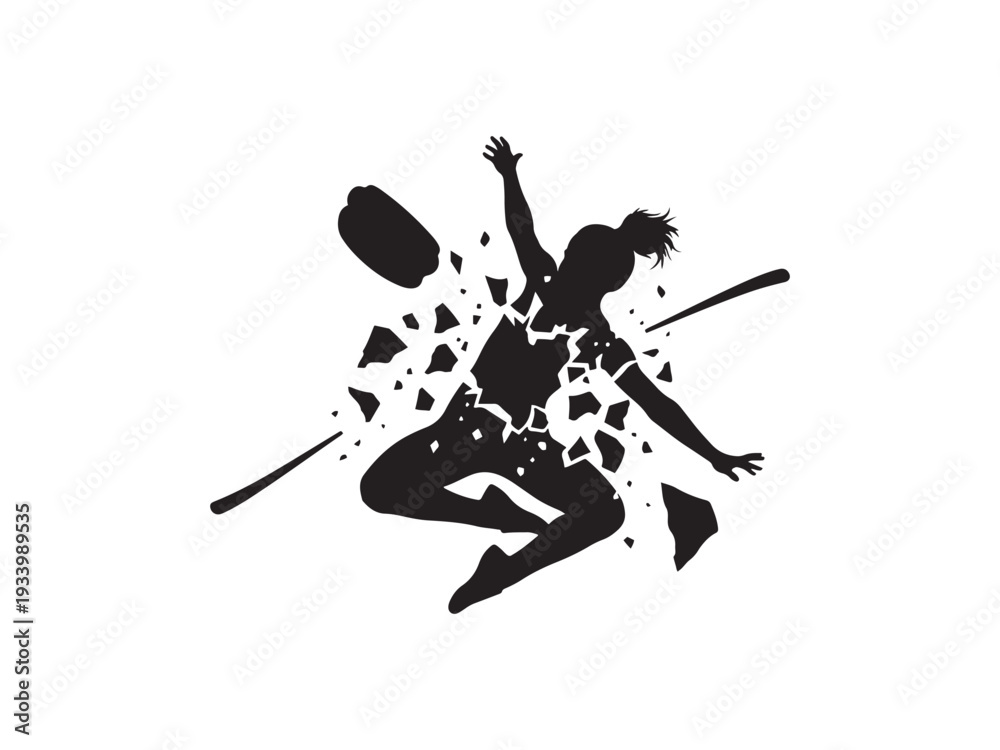 Fototapeta premium Dynamic woman breaking through obstacles with energetic movement.