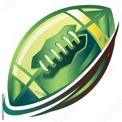 Stylized Green Glass American Football Ball, Abstract Crystal Sport Icon. Creative vector illustration of an American football ball with a glass or crystalline effect. Emerald green color palette
