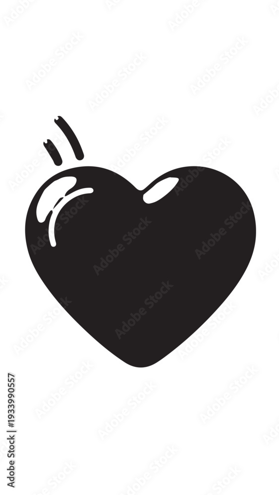 Obraz premium Stylized black heart icon with subtle shine marks on white background, a simple vector graphic symbol.