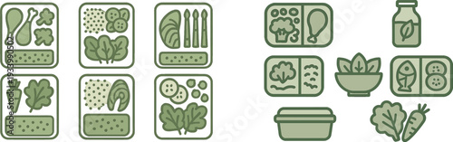 Colorful sections display various nutritious foods, including proteins and fresh vegetables. This healthy layout encourages balanced meal ideas and dietary inspiration.