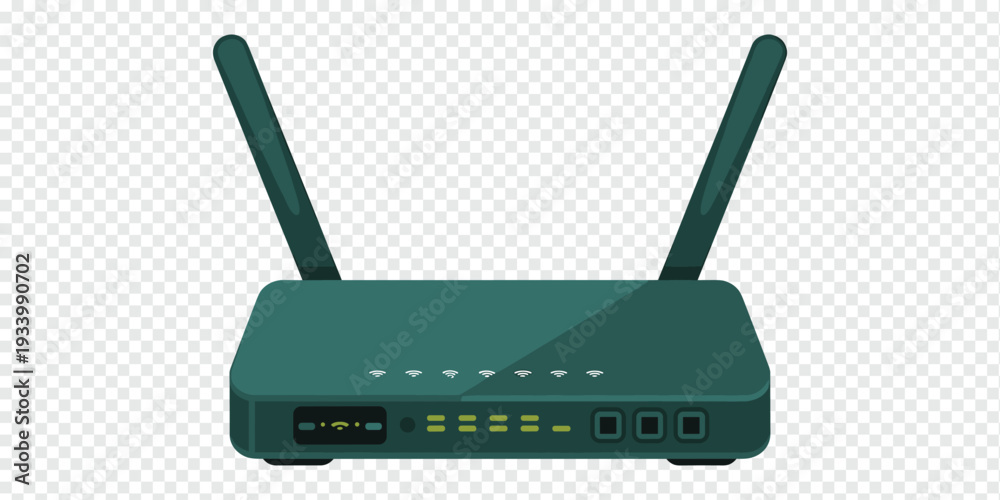 Fototapeta premium Modern Green Wireless Router Isolated on Transparent Background Network Technology Concept