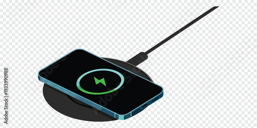 Smartphone Charging Wirelessly Isolated on Transparent Background Wireless Power Concept