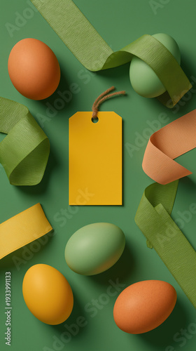 Wallpaper Mural Colorful Eggs and Ribbons on Green Background for Easter Spring Celebrations Torontodigital.ca