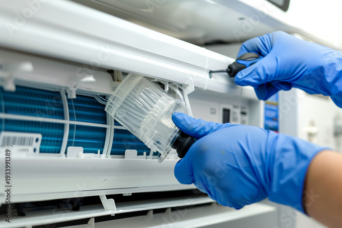 HVAC Technician Repairing Indoor Air Conditioning Unit.