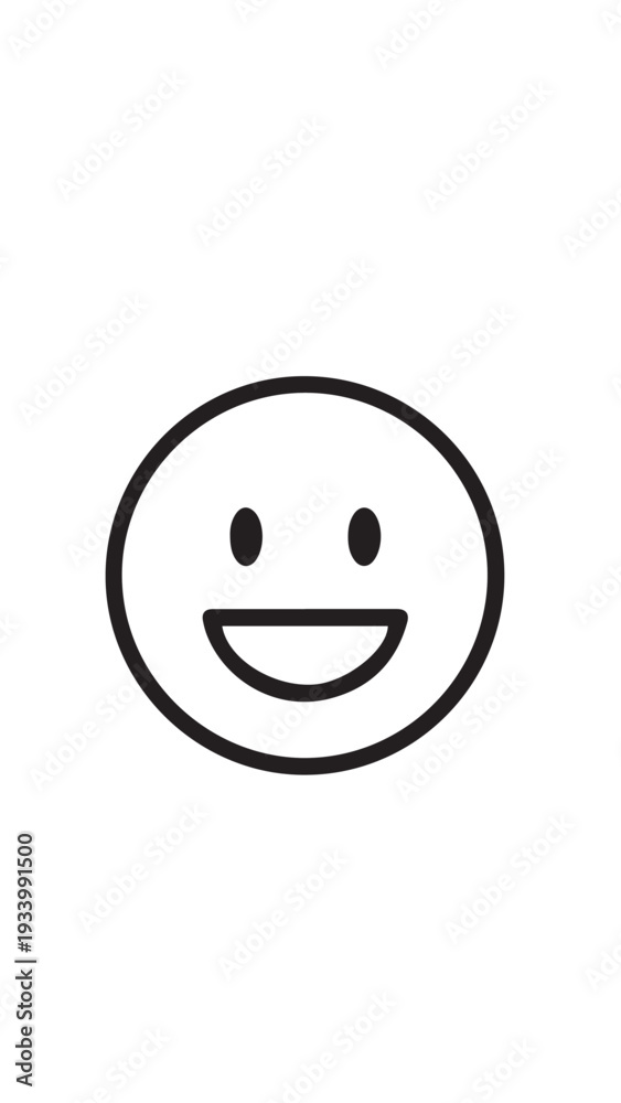 Fototapeta premium Simple black outlined smiley face graphic on white background, cheerful vector illustration.