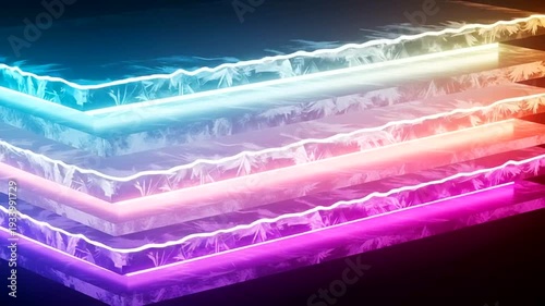 Vibrant Neon Lights on Circuit Board Layers.