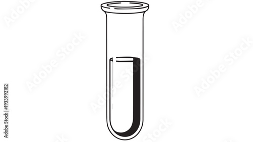 Black and white illustration of a single test tube with liquid in a laboratory setting.