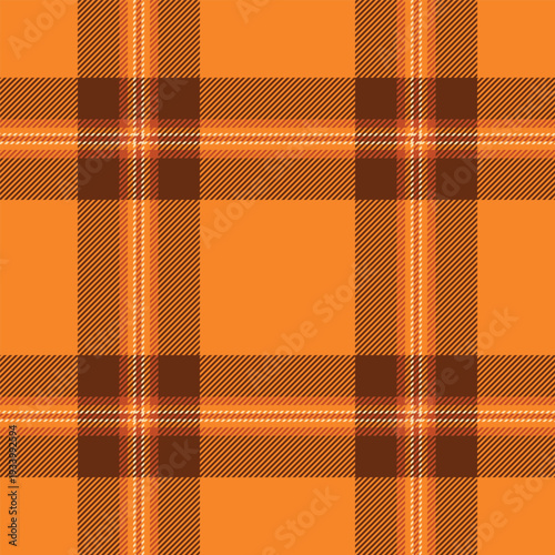 Canvas plaid texture textile, covering vector tartan background. Deluxe seamless pattern check fabric in orange and wheat colors.
