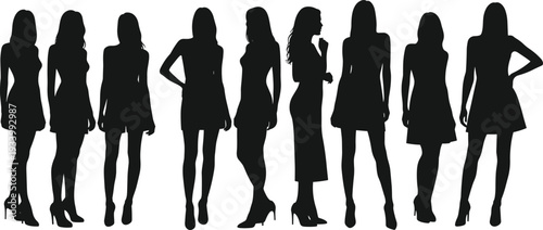 Elegant women silhouettes. A set of beautiful young women in various fashionable poses, isolated on a white background