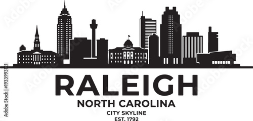 Raleigh North Carolina city skyline with historic buildings