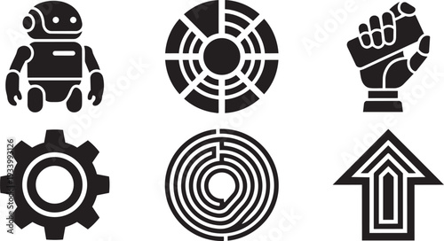 Agentic AI, Autonomous AI Agents and Automated Task Execution Systems Minimalist Swiss Style Icon Set Vector Illustration