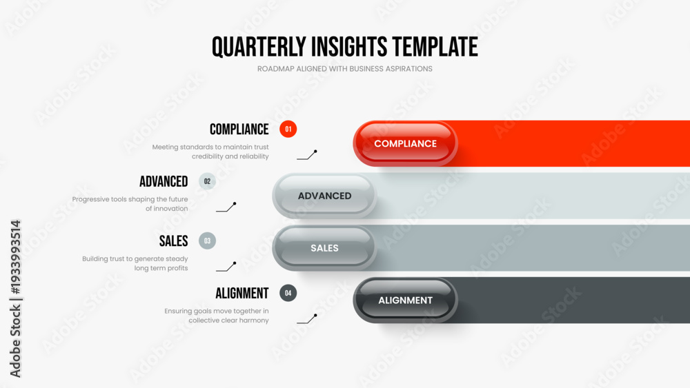 Fototapeta premium Financial Forecast Slideshow Layout Vector Illustration. Corporate Campaign Four Step Diagram Presentation Template. Investor Proposal 4 Element Infographic Frame Design.