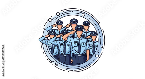 A 3D illustration design featuring a group of Indian security forces in uniform saluting, symbolizing appreciation on CISF Raising Day with a blue and white color scheme