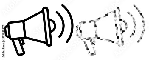 Two megaphone icons with sound waves, representing announcement and communication