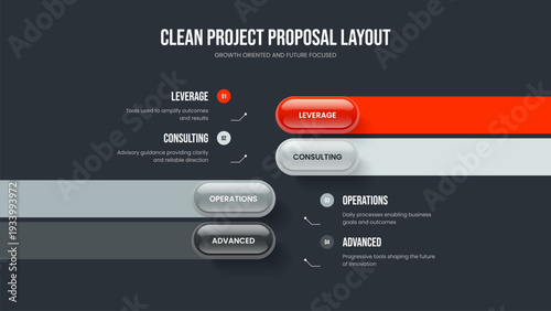 Enterprise Briefing Frame Design Vector Illustration. Company Launch 4 Option Diagram Slideshow Template. Service Review Four Element Infographic Presentation Layout.