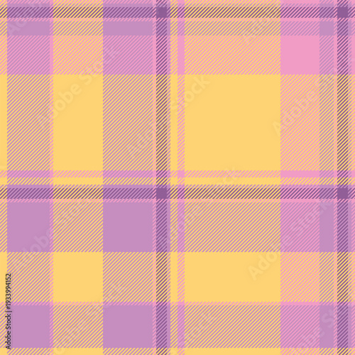 Panjabi texture background plaid, plank pattern textile vector. Masculine tartan fabric seamless check in purple and amber colors.