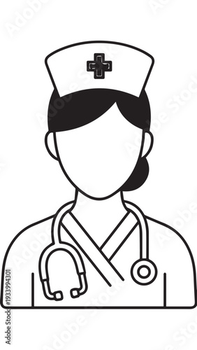 Illustration of a nurse in uniform with a stethoscope for healthcare professionals.