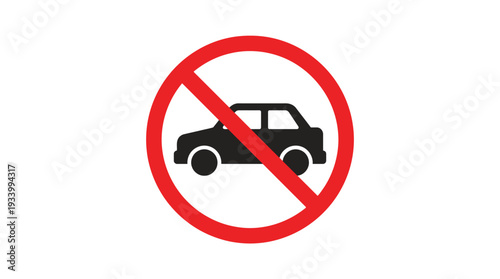 Vector graphic of a forbidden car sign, clearly indicating no entry or no parking for vehicles, widely used for traffic restriction warnings and essential road safety notices