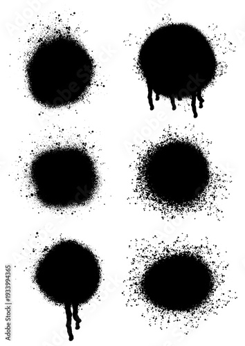 Collection of black grunge spray paint splats